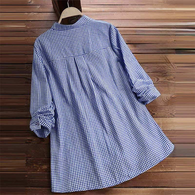 Nimara Ritual Women's Buttons Long Sleeve Checked Pattern Shirt