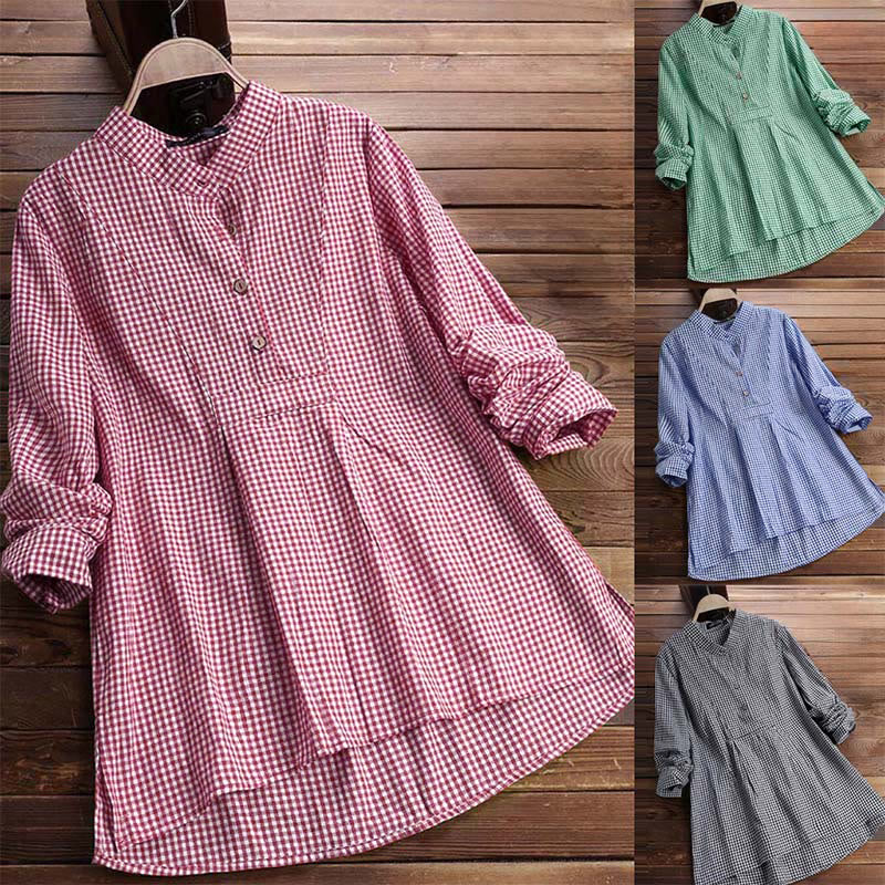 Nimara Ritual Women's Buttons Long Sleeve Checked Pattern Shirt