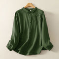 Nimara Ritual Embroidered Flower Vine Pattern Long Sleeve Women's Lapel Shirt