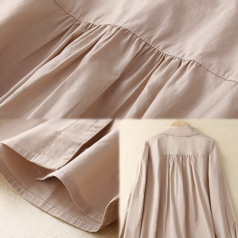 Nimara Ritual Plain Double-breasted Long Sleeve Women's Cotton Lapel Shirt