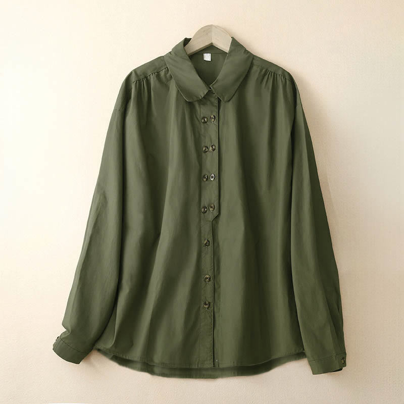Nimara Ritual Plain Double-breasted Long Sleeve Women's Cotton Lapel Shirt