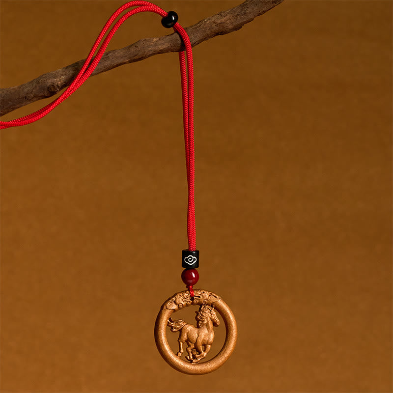 Ward Off Evil Spirits Peach Wood Chinese Zodiac Year Of The Horse Necklace Pendants