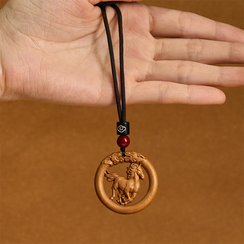 Ward Off Evil Spirits Peach Wood Chinese Zodiac Year Of The Horse Necklace Pendants