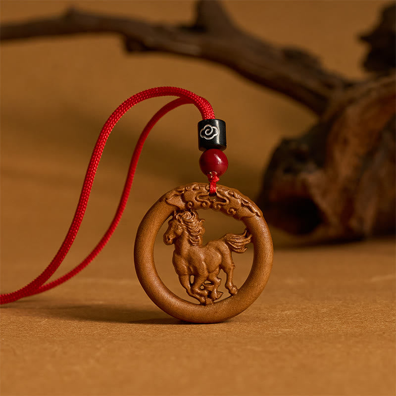 Nimara Ritual Peach Wood Chinese Zodiac Year Of The Horse Ward Off Evil Spirits Necklace Pendants