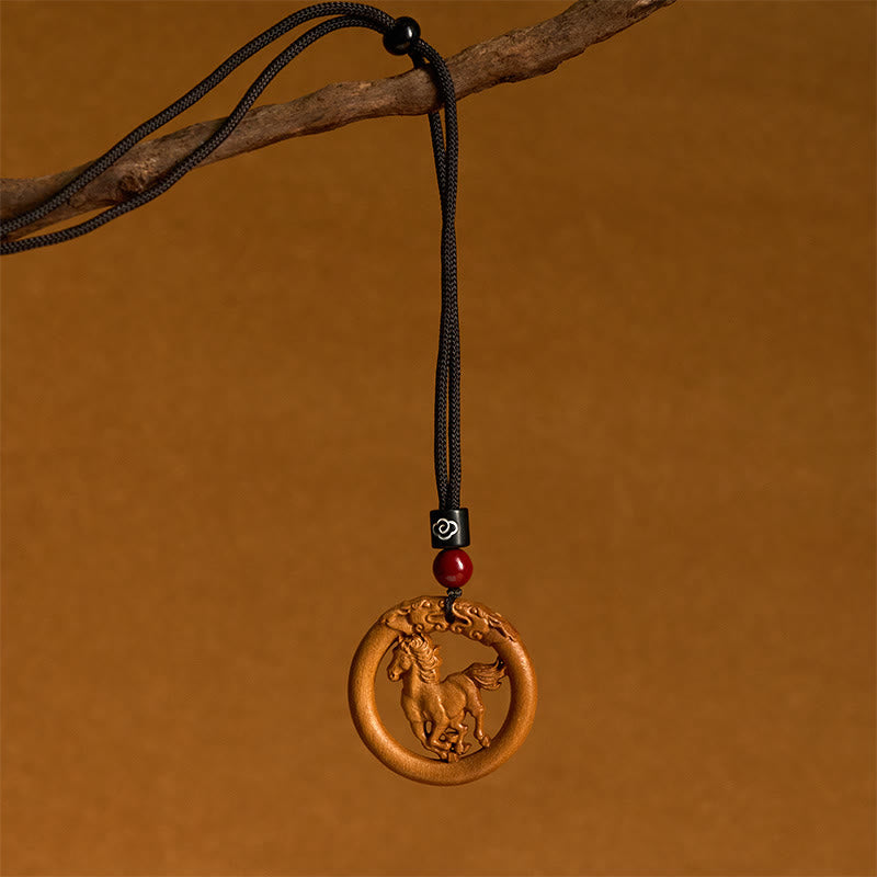 Ward Off Evil Spirits Peach Wood Chinese Zodiac Year Of The Horse Necklace Pendants