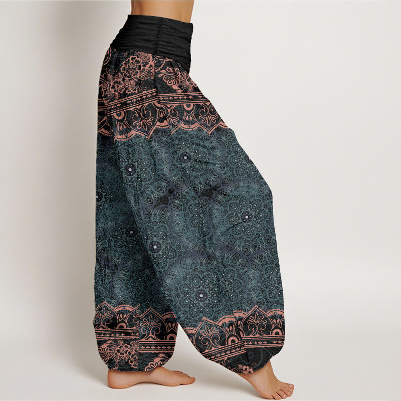 Nimara Ritual Cotton Elegant Mandala Flowers Design Women's Elastic Waist Harem Pants