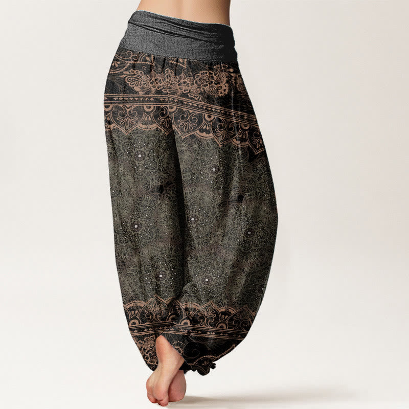 Nimara Ritual Cotton Elegant Mandala Flowers Design Women's Elastic Waist Harem Pants