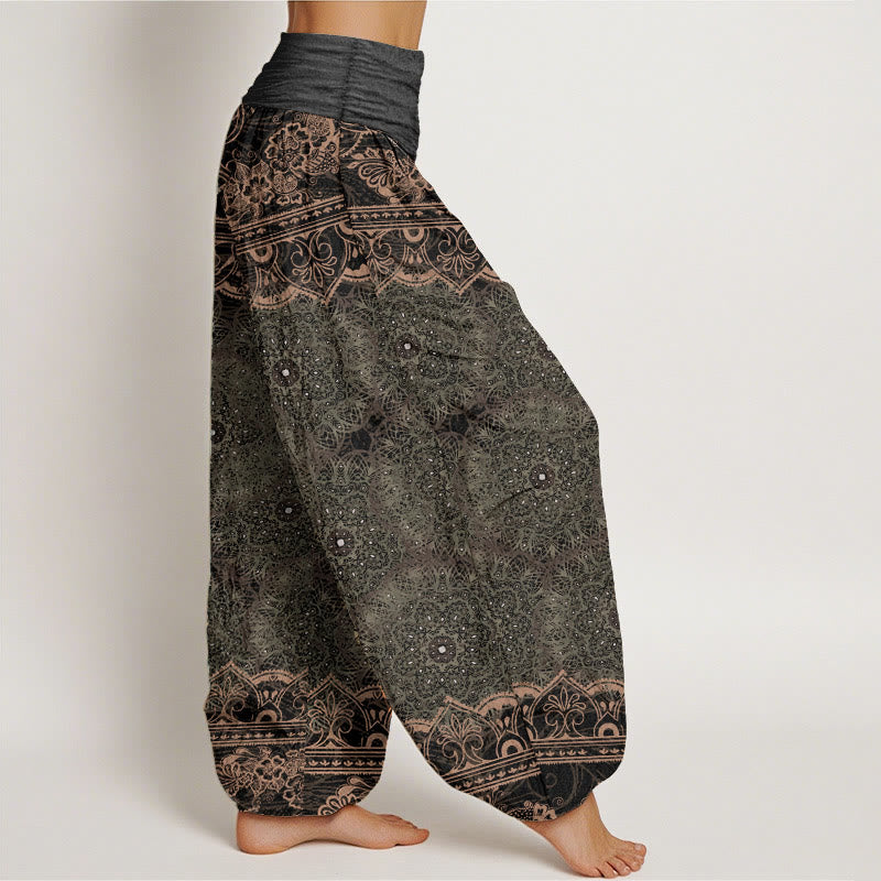 Nimara Ritual Cotton Elegant Mandala Flowers Design Women's Elastic Waist Harem Pants