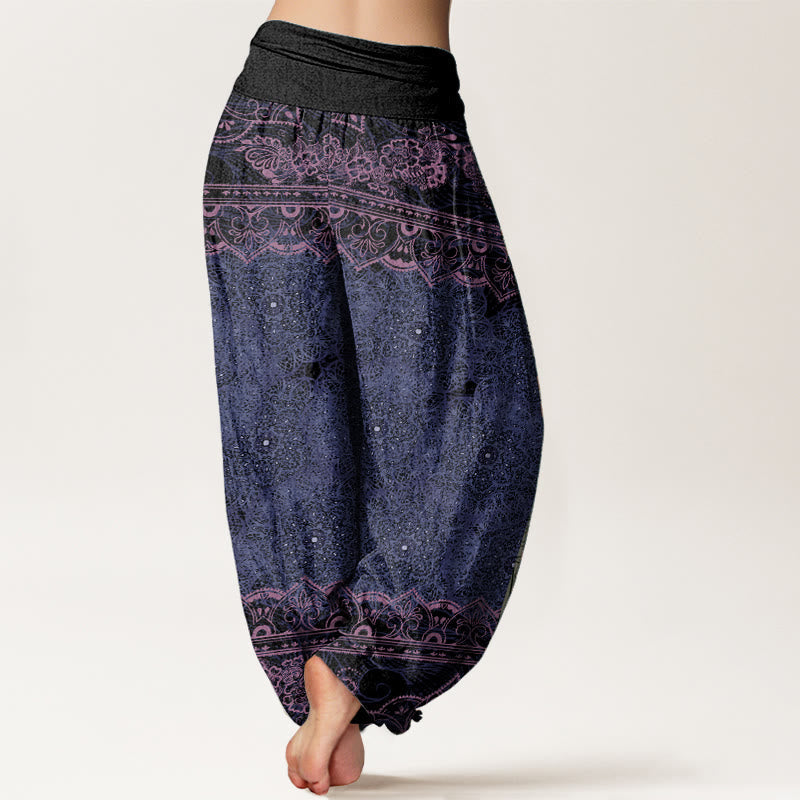 Nimara Ritual Cotton Elegant Mandala Flowers Design Women's Elastic Waist Harem Pants