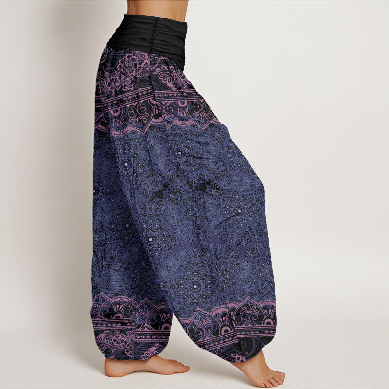 Nimara Ritual Cotton Elegant Mandala Flowers Design Women's Elastic Waist Harem Pants