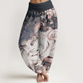Nimara Ritual Cotton Fox Cherry Blossoms Women's Elastic Waist Harem Pants