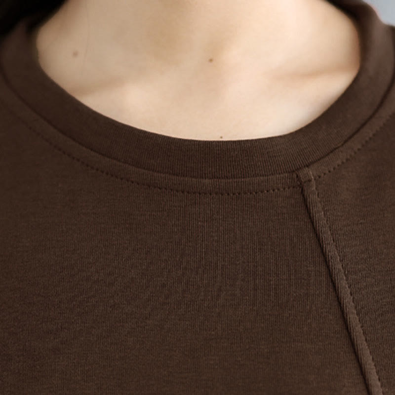 Nimara Ritual Plain Frog-button Design Crew Neck Cotton Women's Long Sleeve Sweatshirt