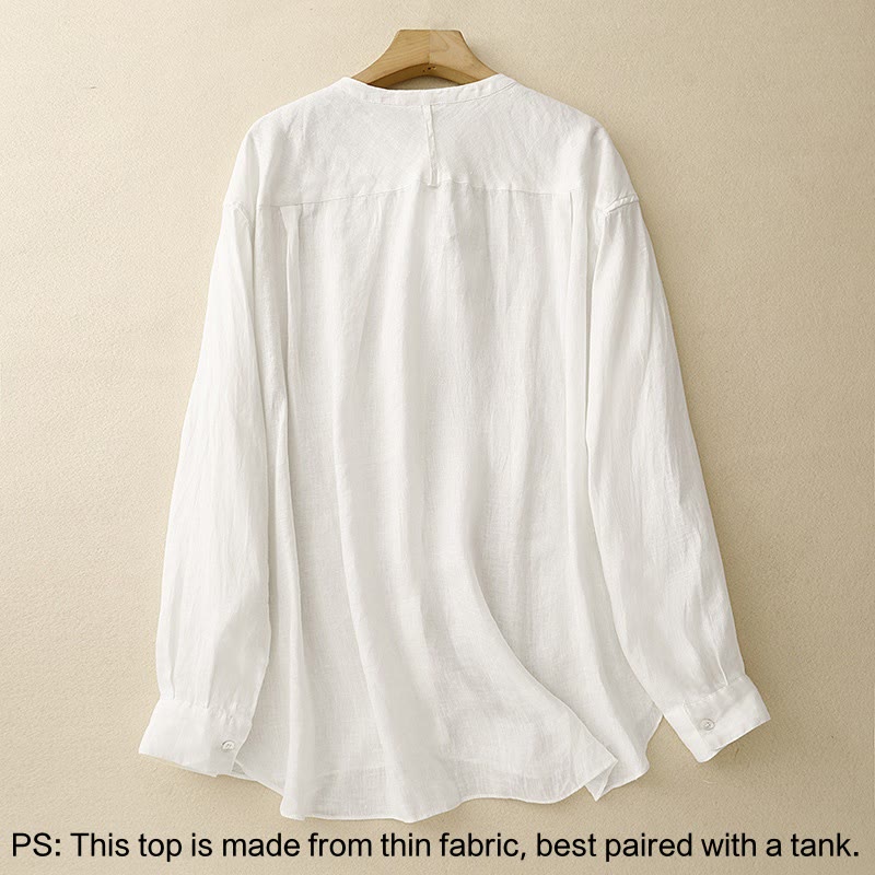 Nimara Ritual Solid Color Crew Neck Buttons Design Women's Cotton Long Sleeve Shirt