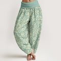 Nimara Ritual Cotton Flowers Buds Serrated Leaves Pattern Women's Elastic Waist Harem Pants