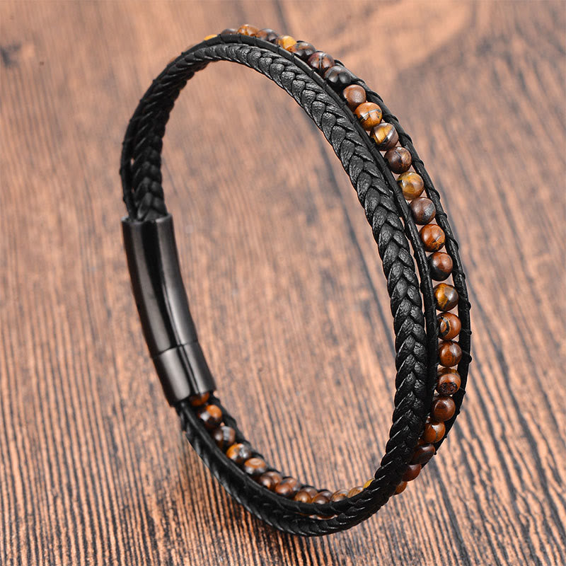 Nimara Ritual Tiger Eye Titanium Steel Protection Strengthen Leather Bracelet