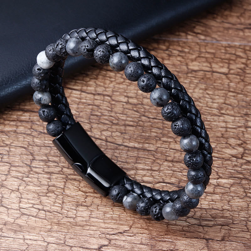 Nimara Ritual Lava Rock Titanium Steel Calm Leather Bracelet