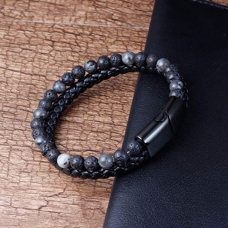 Nimara Ritual Lava Rock Titanium Steel Calm Leather Bracelet