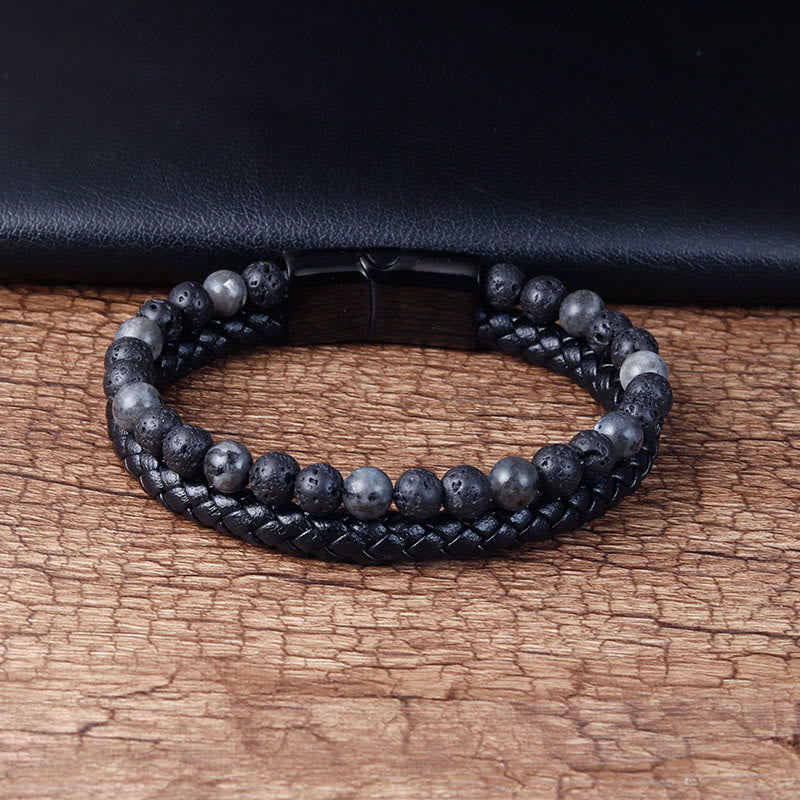 Nimara Ritual Lava Rock Titanium Steel Calm Leather Bracelet