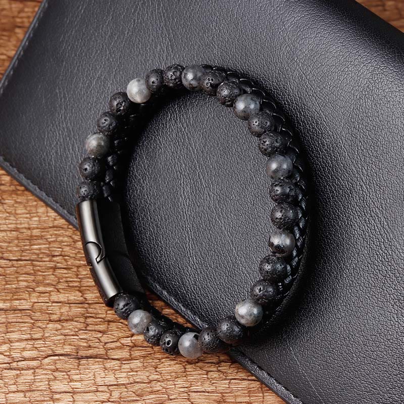 Nimara Ritual Lava Rock Titanium Steel Calm Leather Bracelet