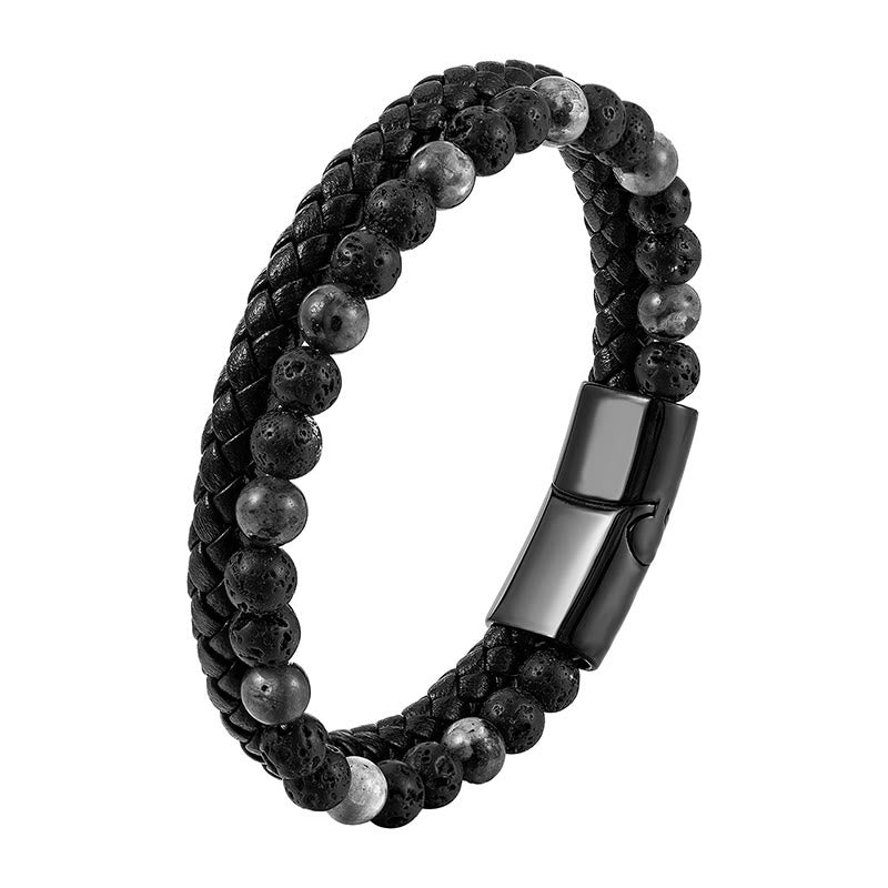 Nimara Ritual Lava Rock Titanium Steel Calm Leather Bracelet