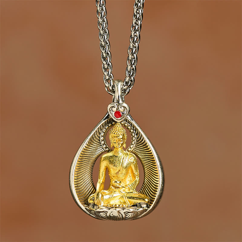 Nimara Ritual Green Tara Shakyamuni Buddha Copper Plated Silver Curb Chain Luck Pendant Necklace