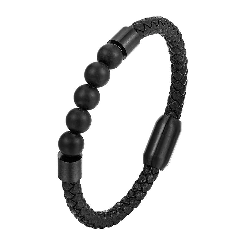 Nimara Ritual Frosted Stone Lava Rock Tiger Eye Titanium Steel Stimulation Leather Bracelet