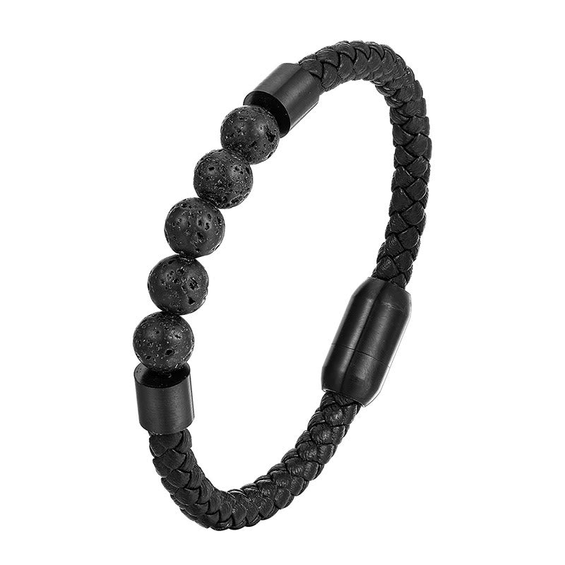 Nimara Ritual Frosted Stone Lava Rock Tiger Eye Titanium Steel Stimulation Leather Bracelet