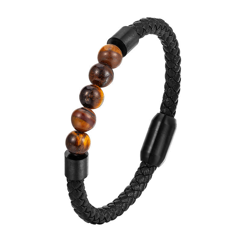 Nimara Ritual Frosted Stone Lava Rock Tiger Eye Titanium Steel Stimulation Leather Bracelet