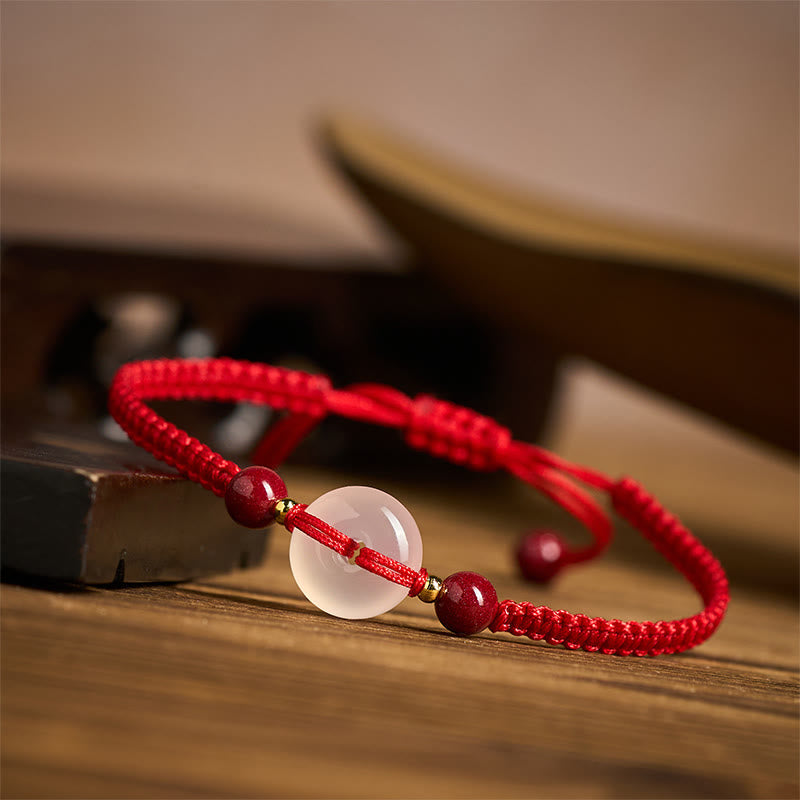 Nimara Ritual Peace Buckle White Agate Flat Knot Diamond Knot Red String Connection Bracelet