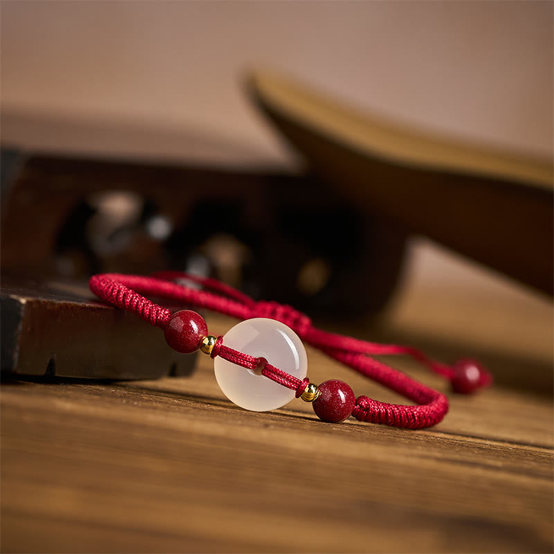 Nimara Ritual Peace Buckle White Agate Flat Knot Diamond Knot Red String Connection Bracelet