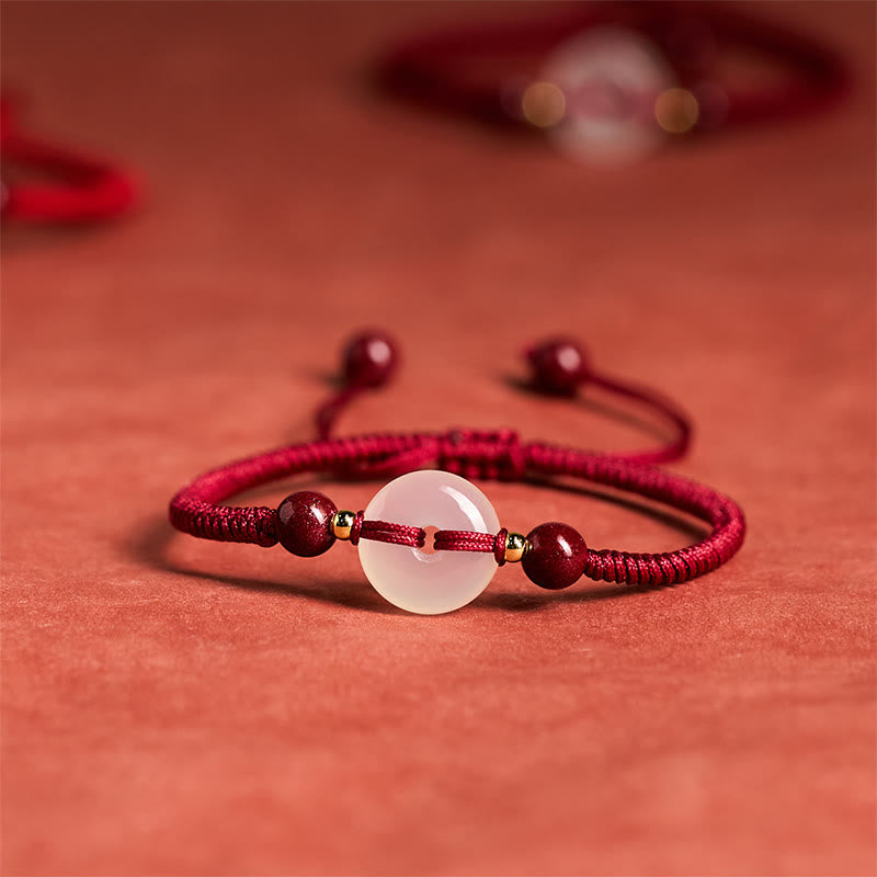 Nimara Ritual Peace Buckle White Agate Flat Knot Diamond Knot Red String Connection Bracelet