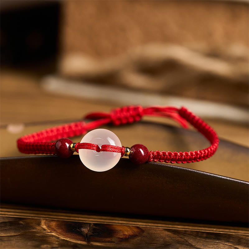 Nimara Ritual Peace Buckle White Agate Flat Knot Diamond Knot Red String Connection Bracelet