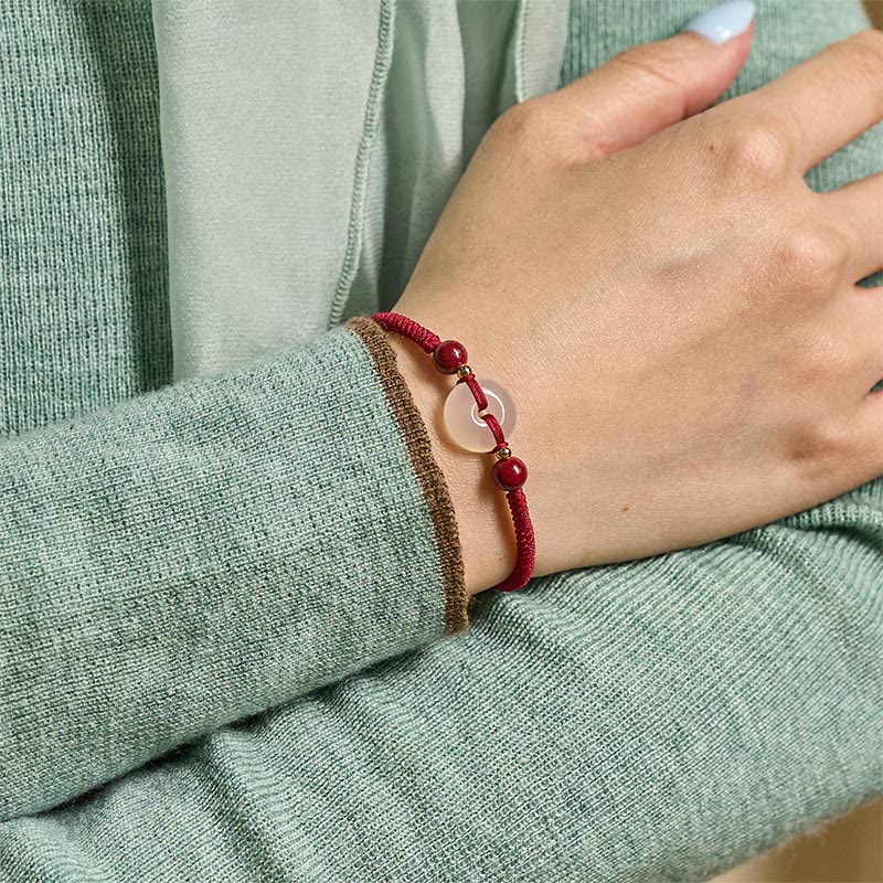 Nimara Ritual Peace Buckle White Agate Flat Knot Diamond Knot Red String Connection Bracelet