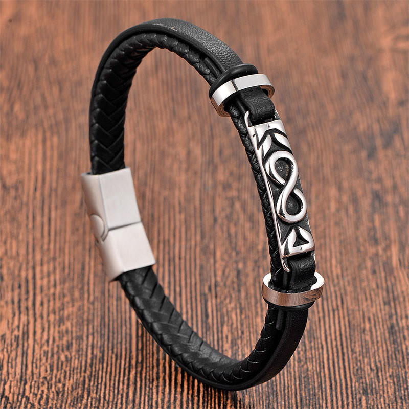 Nimara Ritual Titanium Steel Balance Multi-Layered Leather Figure-Eight Bracelet