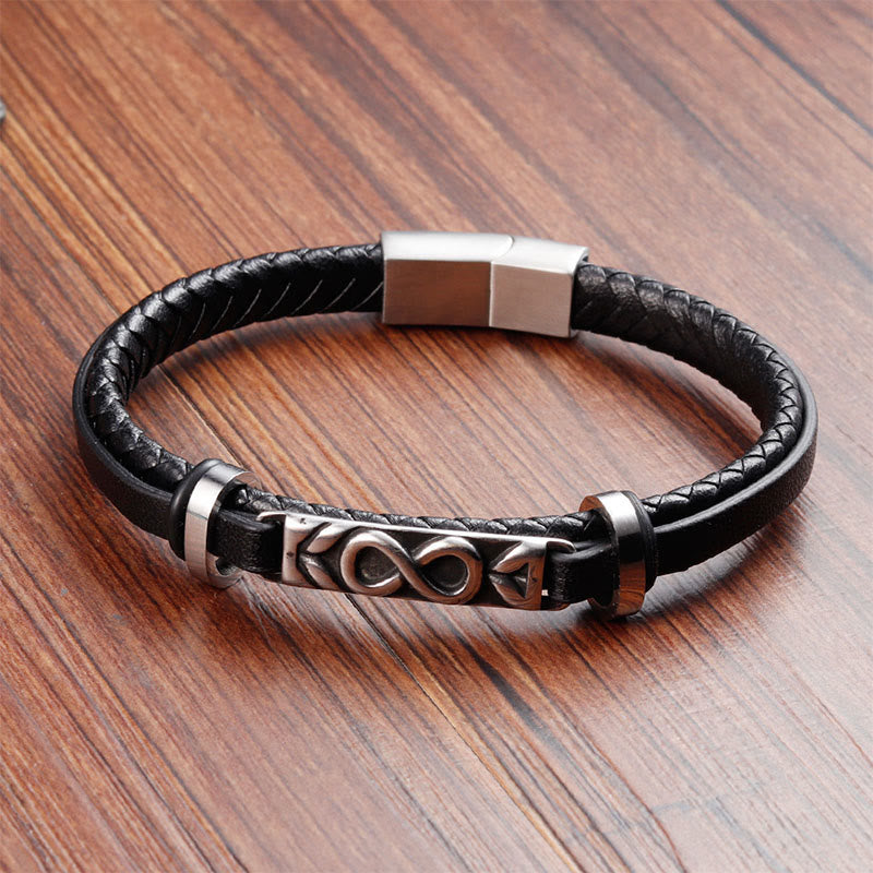 Nimara Ritual Titanium Steel Balance Multi-Layered Leather Figure-Eight Bracelet