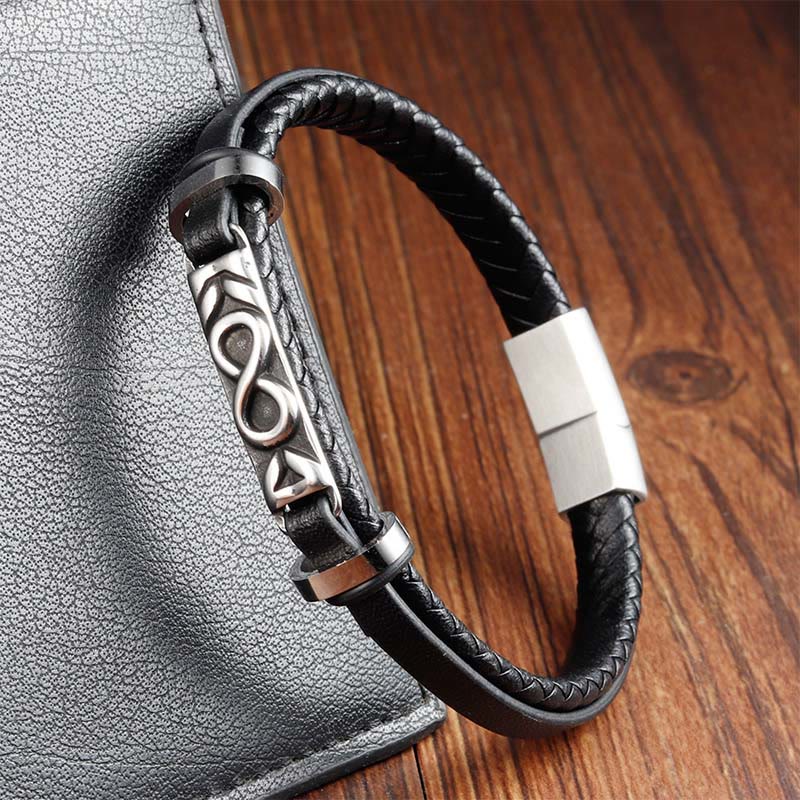 Nimara Ritual Titanium Steel Balance Multi-Layered Leather Figure-Eight Bracelet