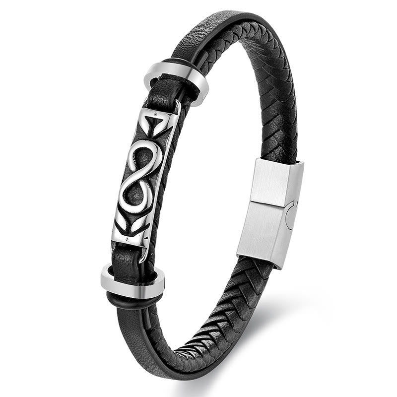Nimara Ritual Titanium Steel Balance Multi-Layered Leather Figure-Eight Bracelet