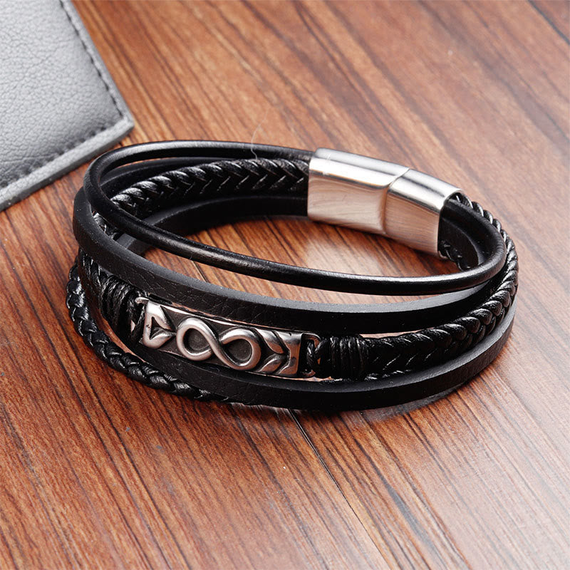 Nimara Ritual Titanium Steel Balance Multi-Layered Leather Figure-Eight Bracelet