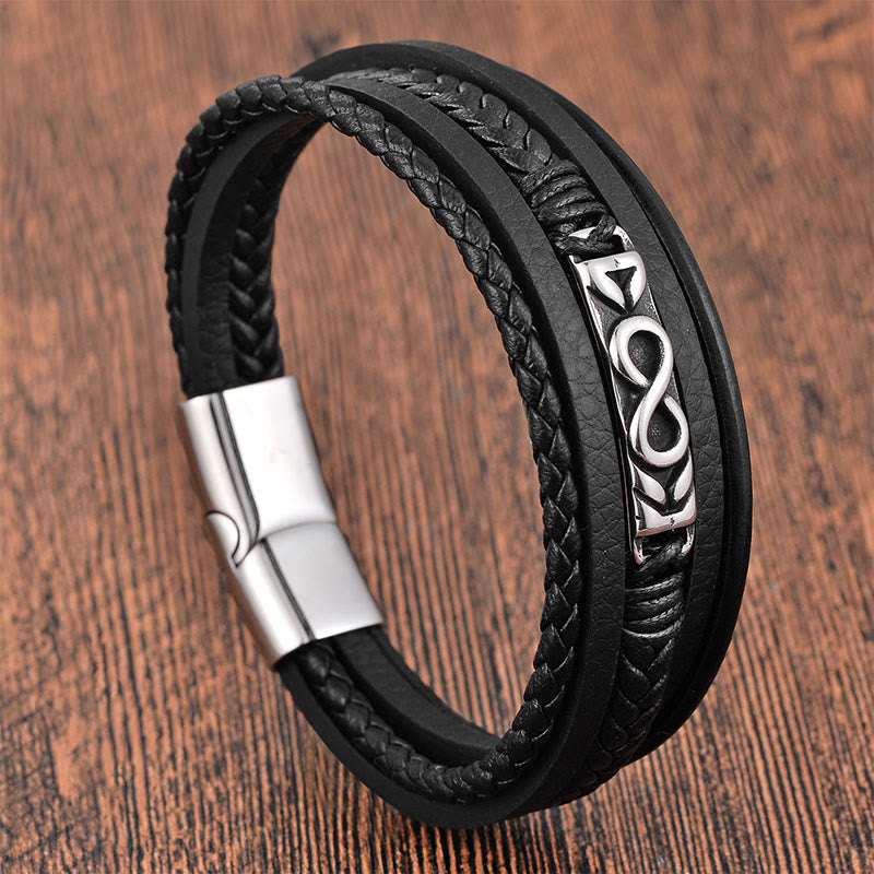 Nimara Ritual Titanium Steel Balance Multi-Layered Leather Figure-Eight Bracelet