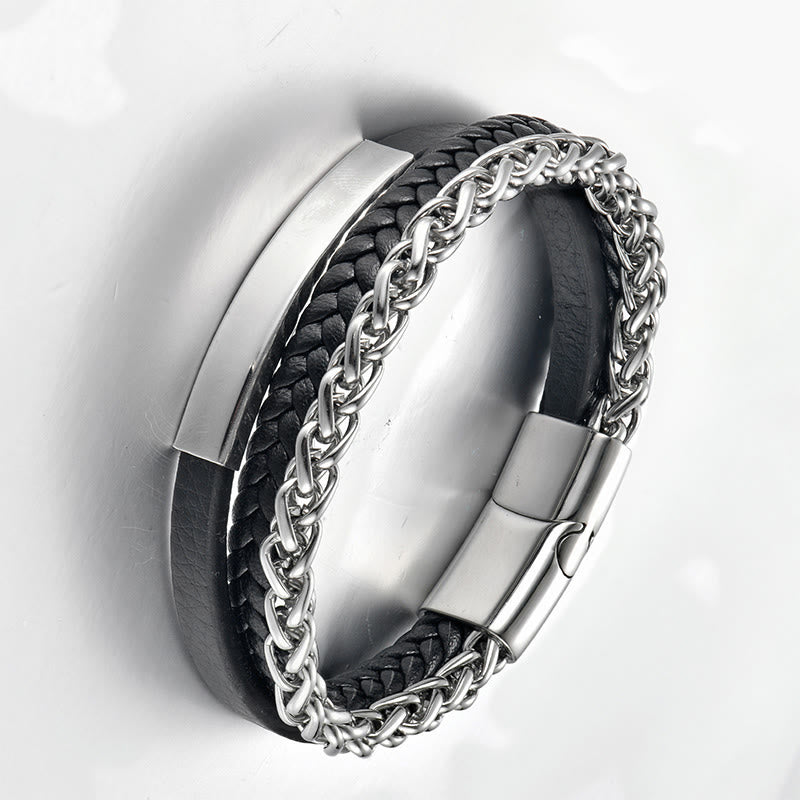 Nimara Ritual Titanium Steel Balance Calm Leather Woven Bracelet