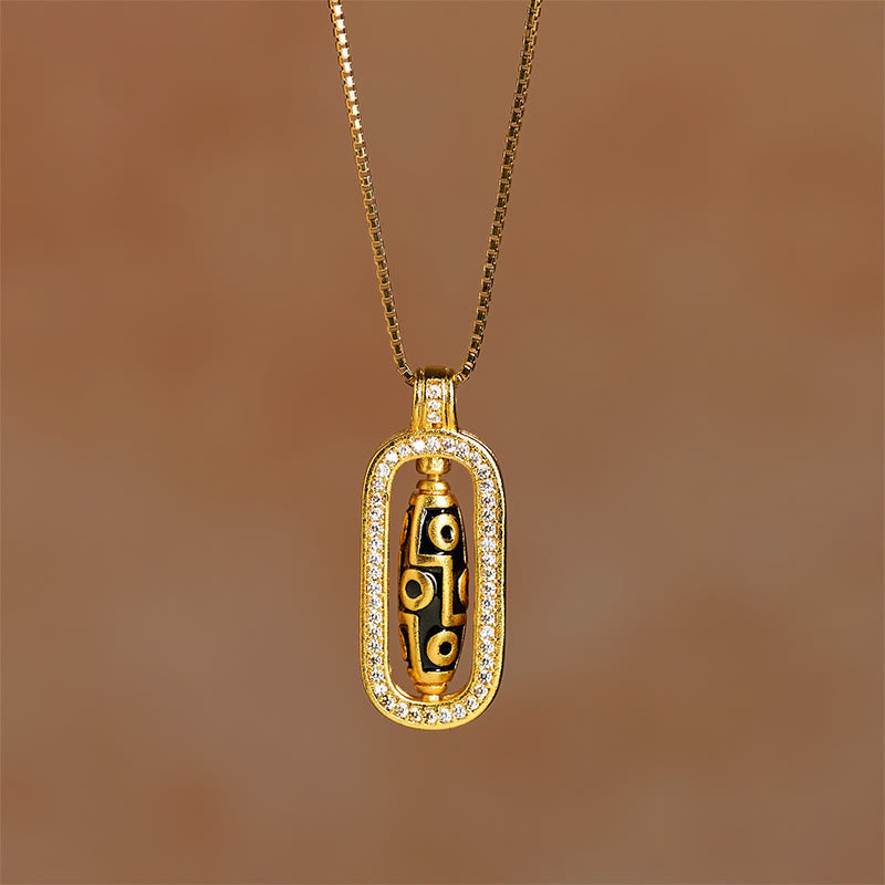 Nimara Ritual 24k Gold Plated Brass Nine-eye Dzi Bead Auspicious Pattern Wealth Pendant Necklace