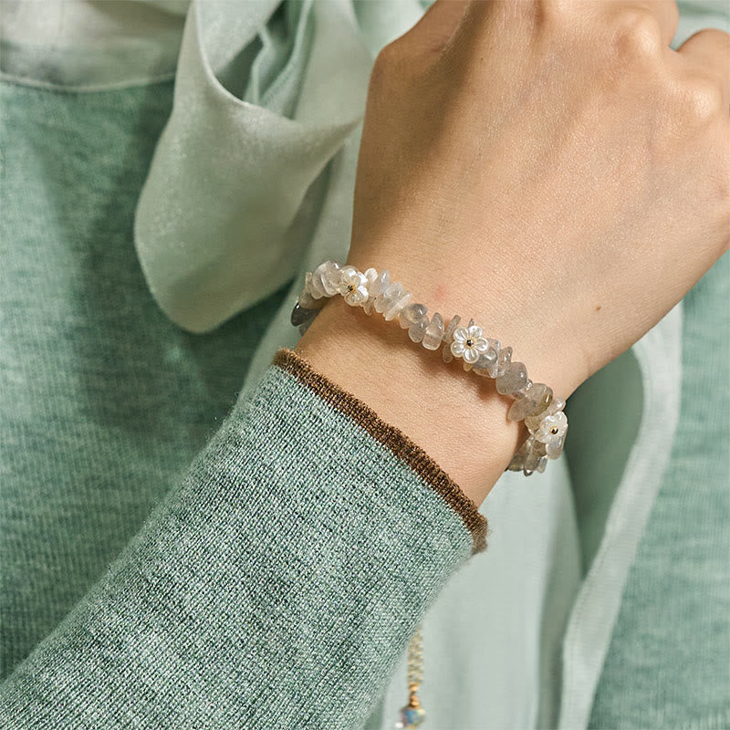 Nimara Ritual Irregular Crystal Flower Design Amethyst White Crystal Balance Bracelet
