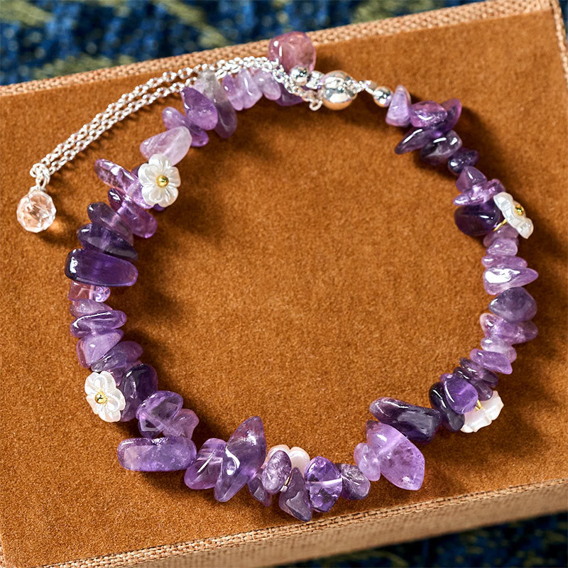 Nimara Ritual Irregular Crystal Flower Design Amethyst White Crystal Balance Bracelet