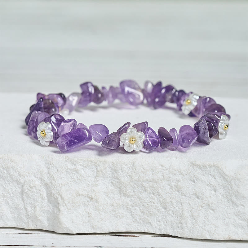 Nimara Ritual Irregular Crystal Flower Design Amethyst White Crystal Balance Bracelet