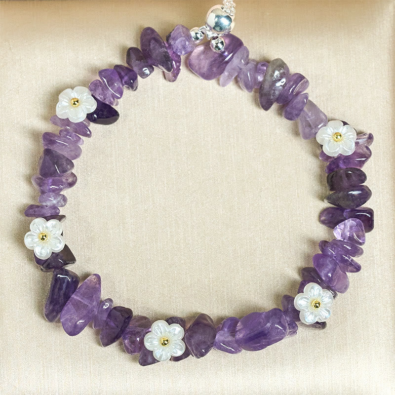 Nimara Ritual Irregular Crystal Flower Design Amethyst White Crystal Balance Bracelet