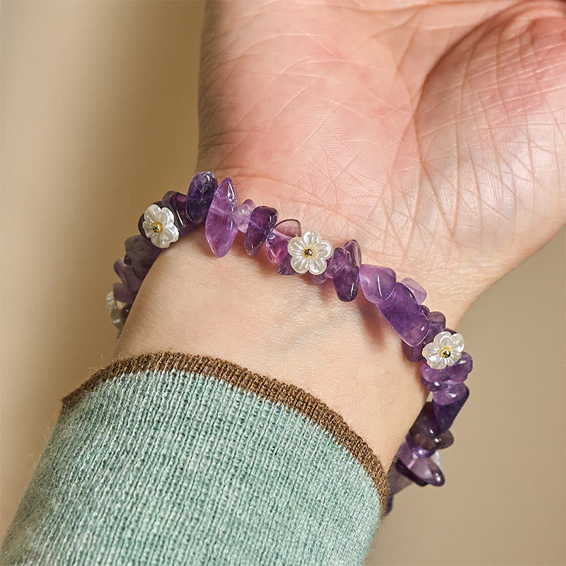 Nimara Ritual Irregular Crystal Flower Design Amethyst White Crystal Balance Bracelet