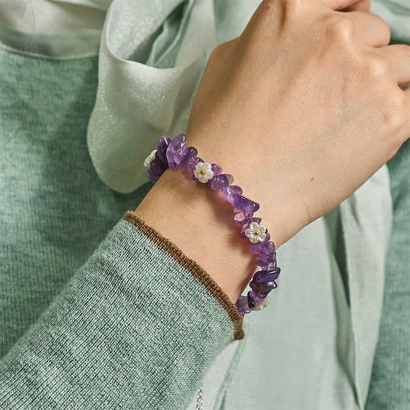 Nimara Ritual Irregular Crystal Flower Design Amethyst White Crystal Balance Bracelet