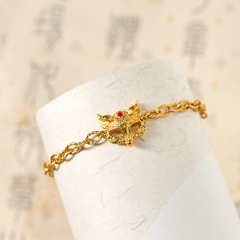Nimara Ritual 24k Gold Plated Brass Fox Design Heart Charm Chain Bracelet