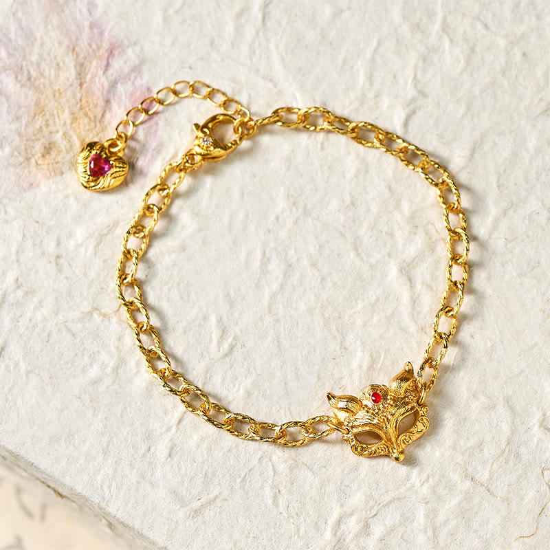 Nimara Ritual 24k Gold Plated Brass Fox Design Heart Charm Chain Bracelet
