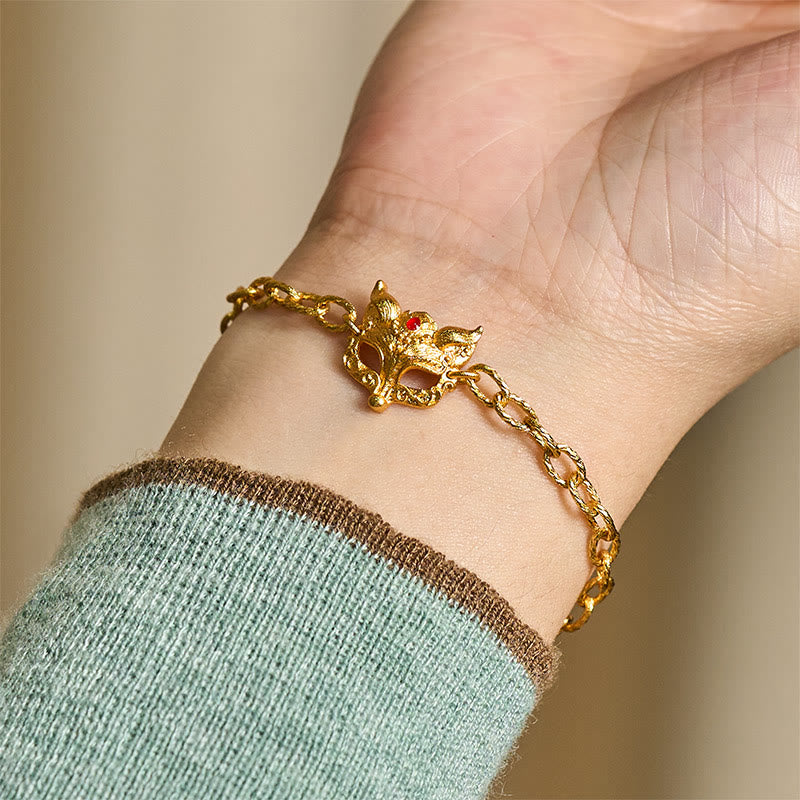 Nimara Ritual 24k Gold Plated Brass Fox Design Heart Charm Chain Bracelet
